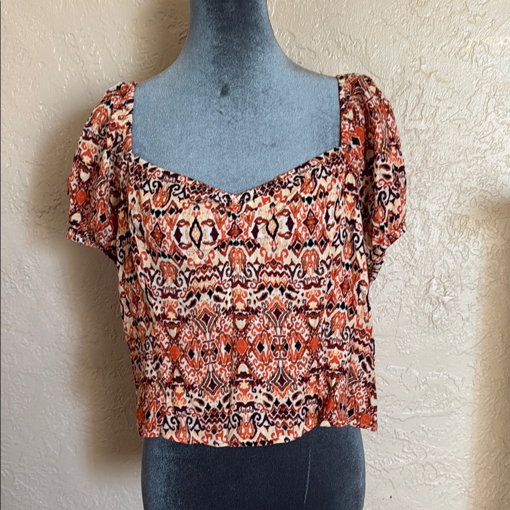 Idyllwind Orange and Black Patterned Crop Top